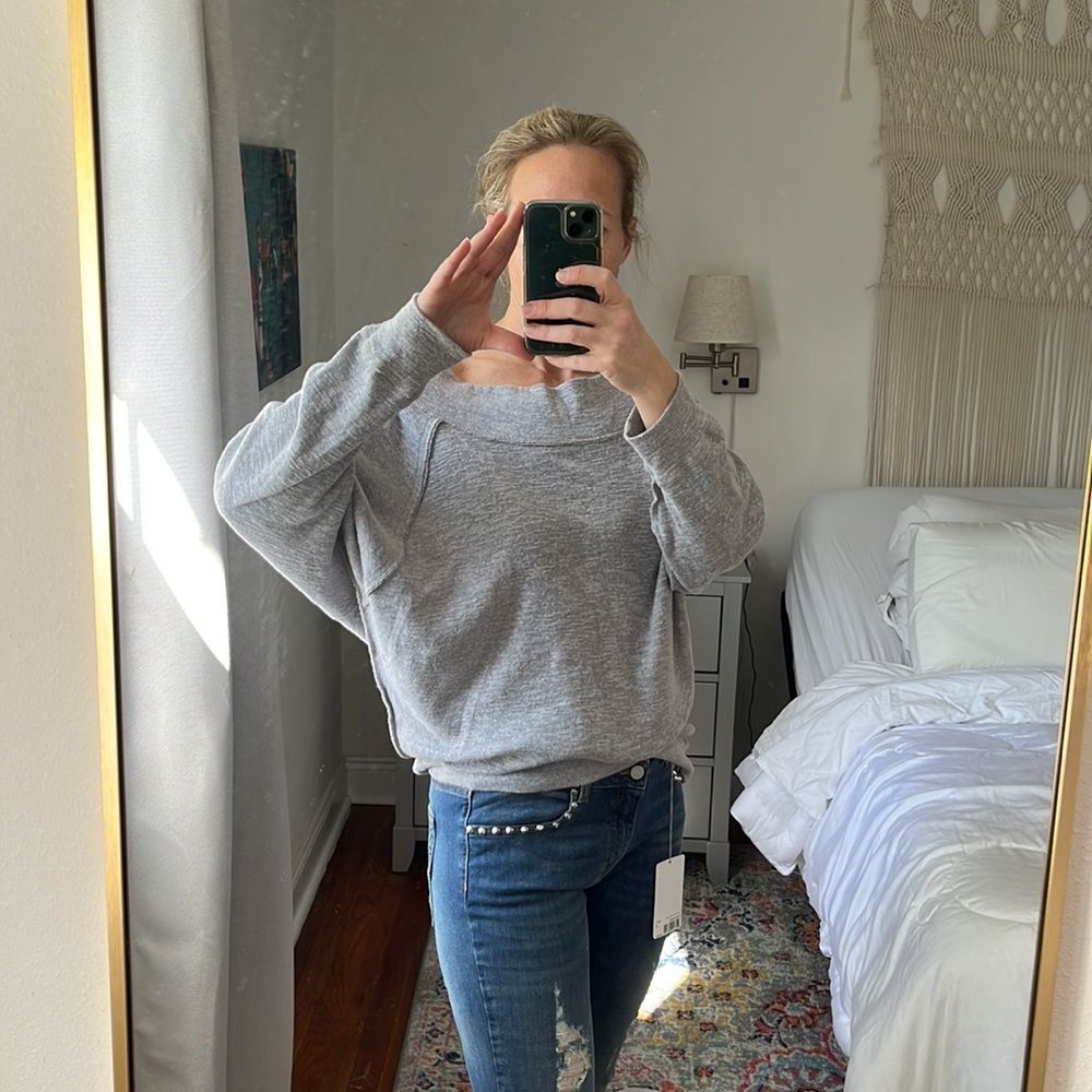 Free People Get Together Gray Long Sleeve Shirt Size Medium - Picture 2 of 7